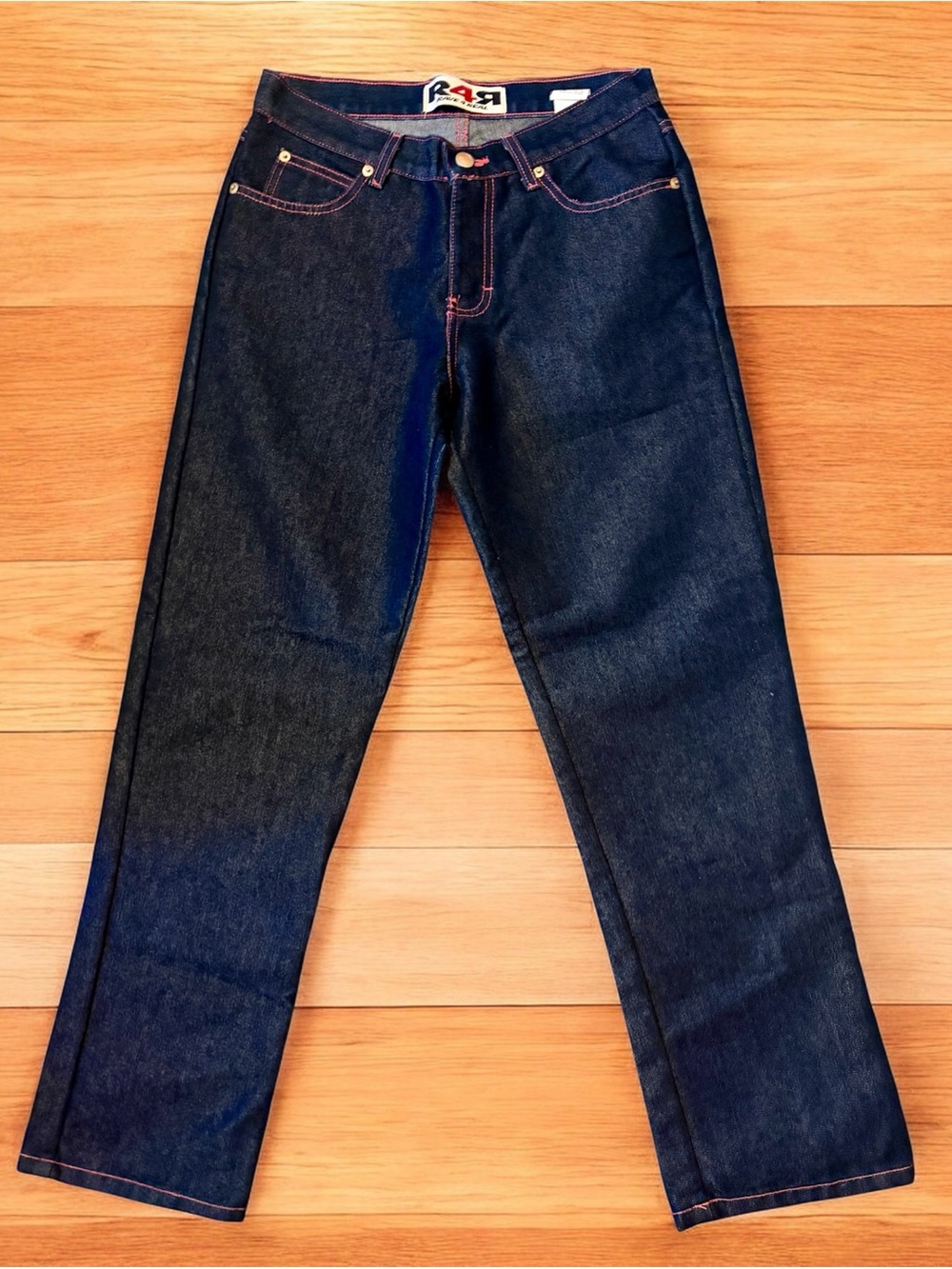 Vintage Rave 4 Real R4R Dark Wash Denim Jeans Pink Contrast Stitch Y2K